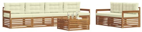 vidaXL Outdoor-Sofagarnitur mit Kissen 7 pcs Natur und Creme, Garten-Sofa, modernes Ecksofa, langlebiger Lounge, Terrasse, Bequeme Sitzgruppe für Entspannung