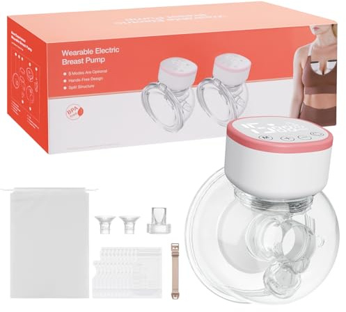 Elektrisch Milchpumpe freihändig – BPA-frei, elektrische tragbare Milchpumpe, aus lebensmittelechtem Silikon, mit 5 Modi und 15 Stufen, geräuscharm – Rosa, 1 Stück.