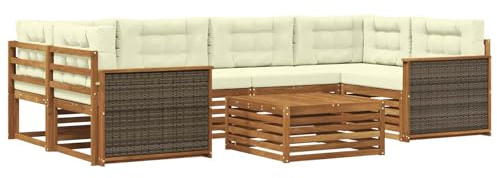 vidaXL Outdoor-Sofagarnitur mit Kissen 7 pcs Natur und Creme, Gemütliches Outdoor-Set, modernes Lounge-Möbel, Garten-Sofa, tolle Terrassen-Sitzgelegenheit