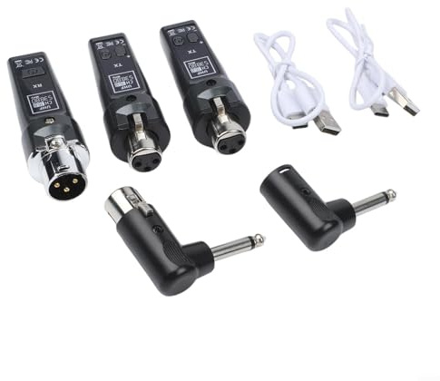 Sistema de micrófono inalámbrico 2.4G, receptor transmisor UHF XLR para micrófono dinámico, guitarra eléctrica, bajo, mezclador de audio y PA, rango de 30-50 m, negro (uno a uno)