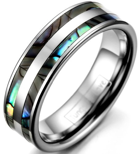 JewelryWe Schmuck 6/8mm Breite Wolframcarbid Herren-Ring Damen-Ring Poliert mit Doppel Abalone Inlay Partnerringe Verlobung Hochzeit Band Ring Größe 52 bis 75