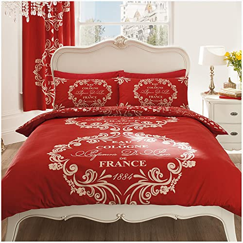 GC GAVENO CAVAILIA Printed Duvet Cover Sets, Reversible Bedding Bed Set, Polycotton Quilt Covers, Script Red, King