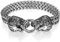 JewelryWe Men's Dual Lion Head Lock 316L Stainless Steel Curb Link Chain Bracelet