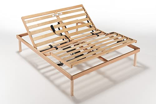 EVERGREENWEB Doppelbett Elektrischer Lattenrost 160x200 cm aus Buchenholz, Verstellbare Kopfteil und Fußende mit Fernbedienung, Orthopädisch, 5 Abnehmbare Beine, Verstärkte Struktur | Modell ORANGE