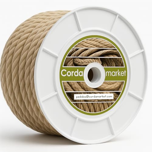 CORDAMARKET Cuerda Cáñamo Natural, Cuerda de Lino Decorativa Gruesa, Fuerte y Rústica para Escenografía Toldos Jardinería o Mudanza, Marrón, 20 mm × 25 m