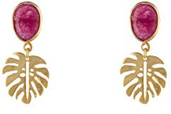 Córdoba Jewels | Pendiente de plata de Ley 925 bañada en oro con piedra semipreciosa con diseño Hoja Kiut Frambuesa Gold