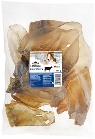 Dehner Lieblinge Hundesnack, Leckerli 100 % natürlich, Kausnack für Hunde, Rinderohren, 260 g