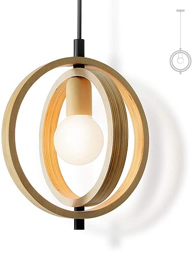 ouglres Hängeleuchte aus Natürlich Holz, Vintage Einflammig Hängelampe, Höhenverstellbar Moderne Designer Pendelleuchte E27 für Schlafzimmer Nachttisch Esszimmer Flur Wohnzimmer Bar Galerie Cafe