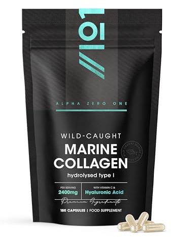 Marine Collagen Capsules 2400mg - Wild Caught with Hyaluronic Acid & Vitamin C - 180 Capsules (Not Collagen Powder/Collagen Tablets) - Collagen Complex for Skin Joints & Hair for Women & Men