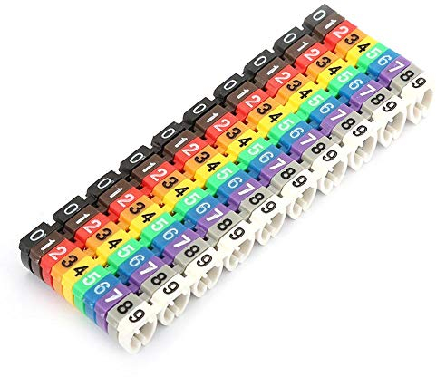 Fafeicy 6mm² Kabelmarkierungsrohr, 0~9 Digitales 10 Farben Nummernrohr, Drahtnummer Etikettenrohr Kabelmarkierung Bunt, adoptieren konkaves Design und Snap-On-Design (6mm²)