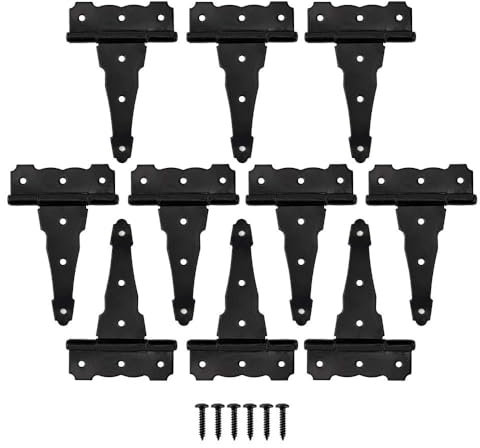 Home Master Hardware 4 in Decorative T Strap Hinge Shed Storage Gate Strap Hinge Barns Door Tee Hinges with Screws Black 10 Pack