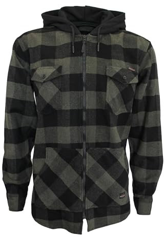 ROCK-IT Apparel® Chemise à Carreaux en Flanelle à Manches Longues pour Hommes avec Capuche Chemise de bûcheron Chemise à Carreaux qualité supérieure Chemise décontractée S-5XL Vert Olive/Noir L