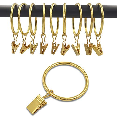 WeeksEight Lot de 40 grands anneaux de rideaux avec clips, clips de draperie en métal avec anneau, pinces à rideaux avec crochets pour suspendre des rideaux lourds, nœuds en tissu, anneaux 4,5 cm I