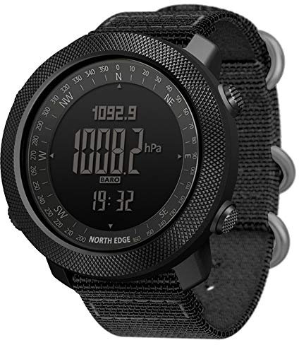 Hommes de Montre Militaire Extérieure Sport Numérique Étanche Armée Montre-Bracelet avec Chronomètre Altimètre Hauteur/Mesure De la Pression, pour la Randonnée Running Alpinisme (Nylon Strap)