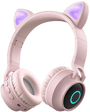 Funwaretech Auriculares Bluetooth para Niños con Micrófono, Auriculares Inalámbricos con Orejas de Gato,Estéreo de Alta Fidelidad para iPhone Android PC de Niña(Rosa)