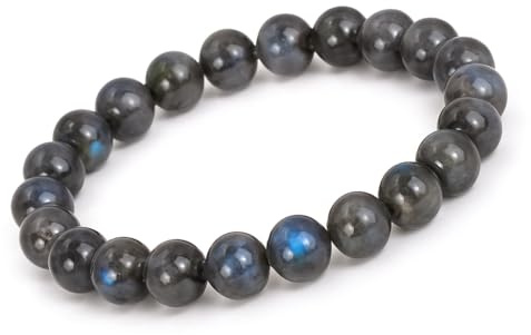 Unique Gems Damen schwarzer Labradorit Armband Naturstein Perlenarmband 8mm elastisch handgefertigt Made in Germany Geschenk für Frauen
