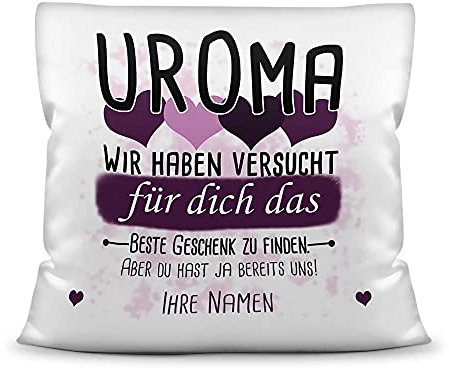 Kissen mit Füllung Uroma von mehr Kinder - Personalisiert mit Wunschname in Lila - zum Geburtstag und Muttertag - Kissen Polyester weiß - glatt, 40 x 40 cm
