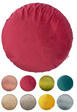beties Samt&Sonders Serie, Kissenhülle ca. Ø 40 cm in Karmin-rot mit dekorativer Jeansnaht, aus deutschem Unternehmen in hochwertiger Qualität