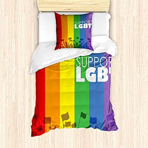 ABAKUHAUS Stolz Bettbezug Set für Einzelbetten, Unterstützung LGBT Feier Flagge, Milbensicher Allergiker geeignet mit Kissenbezug, 135 cm x 200 cm - 80 x 80 cm, Mehrfarbig