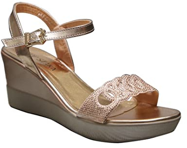 Women's Summer Fashion Wedge Sandals with Sparkling Diamante Champagne