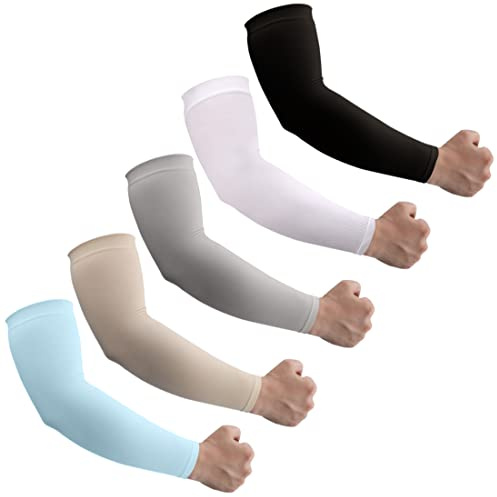 HEGCOIIE Arm Sleeves for Men and Women - 5 Pairs Compression Sleeves - Cooling Sun Sleeve for Basketball Golf Football