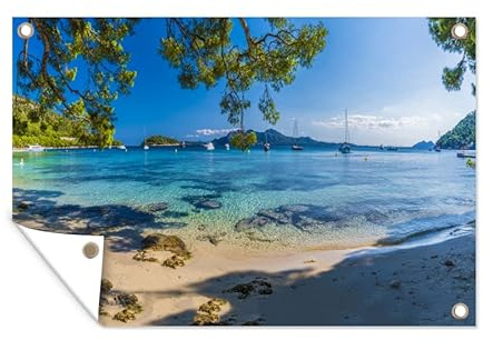 MuchoWow Outdoor-Poster Poster Wanddeko draußen Deko Garten Gartenposter 90x60 cm Strand - Meer - Boot - Mallorca