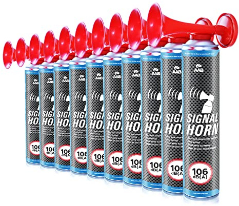 10 x AABCOOLING Signal Horn - Laut Air Horn 106 dB(A), Gashupe Fußball, Nicht Brennbares Gas, 320 Pieptöne, Lufthorn, Vuvuzela, Pressluft, Druckluftfanfare