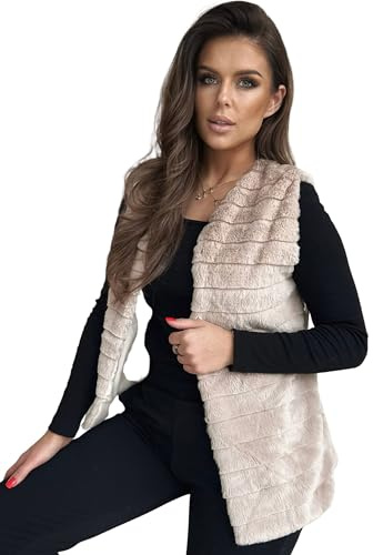 Och Bella Weste für Damen, Weich und Flauschig, Kurze Fellweste, Perfekt für Kältere Tage, Stylische Damen Weste, Befestigt mit Haken, Weste für Frauen mit Satin-Futter, Beige, XXL