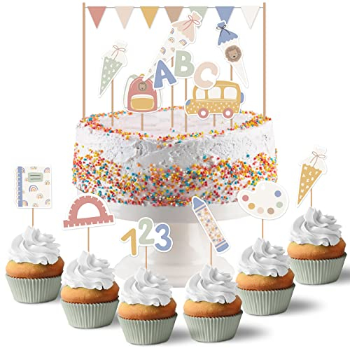 Papierdrachen Cake Topper Pastell - Kuchendekoration Kuchen Topper 19-teilig - Decor Pics für Einschulungskuchen - Einschulungsfeier Tortendeko - Set 3