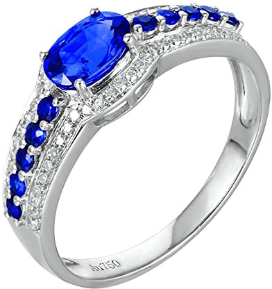 Bishilin Eheringe 750 Weißgold, Ring Damen Saphir 0.85ct Verlobungsringe Hochzeitringe mit Diamant Große 53 (16.9)