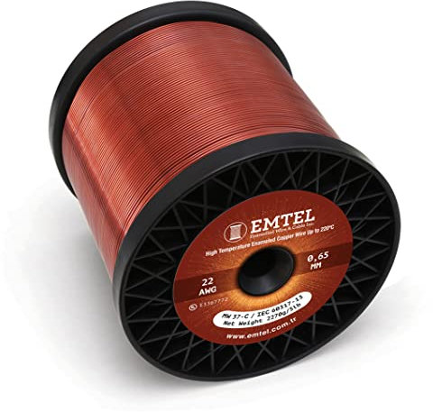 Emtel 0.645 mm (22 AWG) - 2.250 kg (5 lb) 770 meters Magnet Wire - Enameled Copper Wire for Electrical Motor Transformer Magnetic Coil 220°C (428°F) Thermal Class - Double Insulated Winding Wire