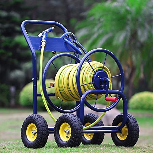 ZCBYBT Pushing Wheel Water Pipe Storage Frame Kit 1/2'' No Kink Garden Hose with Free Nozzle,80m