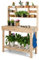 GOPLUS Table de Rempotage en Bois avec Plateau Ouvrable, Table de Jardinage avec Étagères, 3 Crochets et Tiroir pour Serre, Jardin, Terrasse, Armoire avec Capacité de Charge 150 KG, 110 x 50 x 153 CM