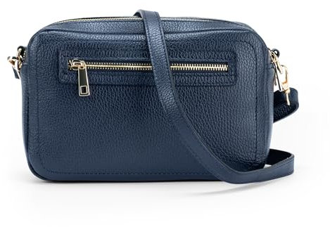 Mauro Pelletteria Damen-Umhängetasche aus echtem Leder – 100% Made in Italy – Elegant – 3 Reißverschlussfächer – Premium Handarbeit aus Florenz (Blau)