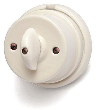Interruttore/Deviatore in Porcellana Bianca con Comando Napoleone diametro 80mm, Facile Installazione – Design Vintage per Impianti Elettrici a Vista – Include viti e tasselli (Bianco)