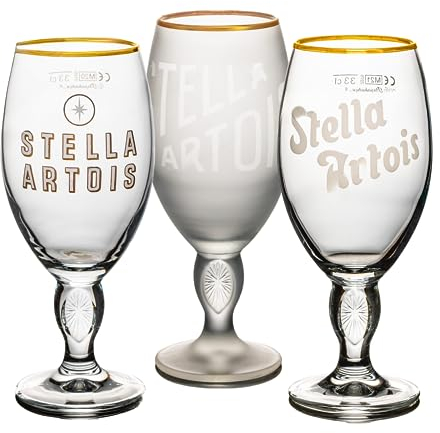 Roxley X3 Stella Heritage Set Gold Rimmed Half Pint Glass | 33cl Stella Glasses |
