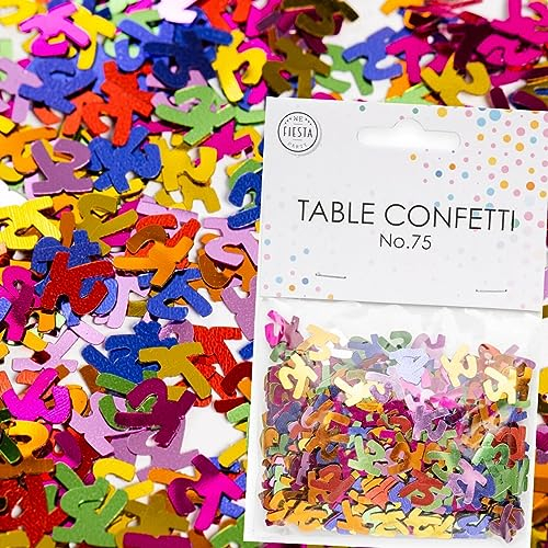 Konfetti Zahl 75 Bunt zum 75. Geburtstag | Deko für Jubiläum und Party | 500 Stück, metallic-bunt, 10mm groß | Zahlenkonfetti Tischkonfetti Tischdeko, Edition: Zahl 75