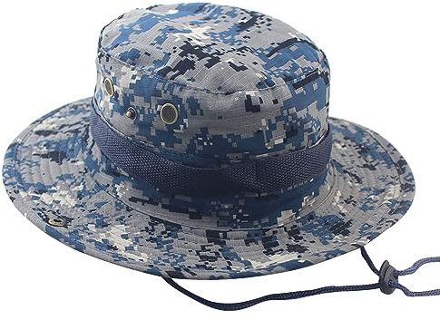 Outdoor-Wanderhut, Fischerhut, lässiger Dschungelhut, runde Krempe, Herren- und Damen-Wanderhut, Schattenhut, blau, L