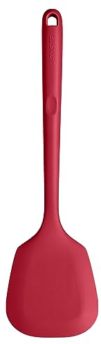 U-Taste Extra Long Silicone Solid Turner, 315℃ Heat Resistant Food Grade Kitchen Spatula, Non Stick Seamless Flexible Rubber Cooking Flipper for Frying, Flipping Eggs, Fish, Pancake, Burger (Red)