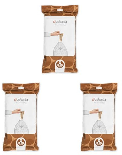 Brabantia Sacs Poubelle PerfectFit (Code X/10-12 Litres) Ultra Résistant, Poignées Coulissantes (40 Sacs) 138041 Blanc (Lot de 3)