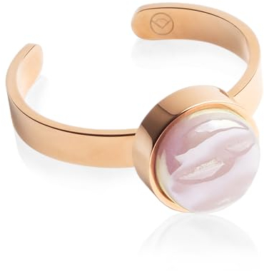 Roségold Ring mit Stein in rosa • Offener Edelstahlring • 18k vergoldeter Edelstahl & recyceltes Glas • nachhaltiger Halbedelstein-Look • größenverstellbar (min. Ø 16 mm)
