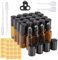 Newofview Ätherische Öle Roller Glasflaschen, 24 Stück Roll on Flasche Leer 5ml, mit Edelstahl Roller Ball, Tropfer, Öffner, Aufkleber, Probe Glasflaschen für Duftstoff, Parfüm, Massage, 31 Pack