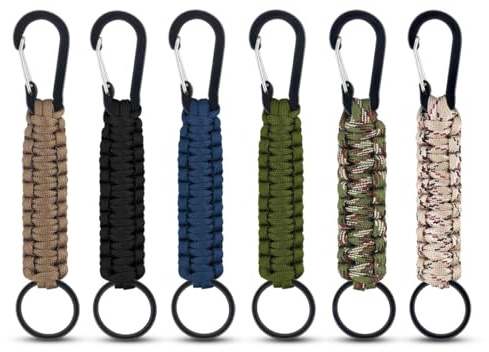 6 Pack Paracord Keychain with Carabiner Braided Lanyard Key Chain Paracord Carabiner Clip for Keys Backpack Paracord Keychain Ring for Men Women Heavy Duty Hook for Outdoor Survival Camping Hiking