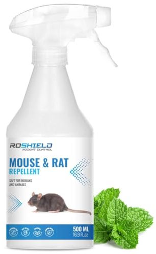 ROSHIELD 500 ml Rats & Mice Repellent Spray, EXTRA STRONG Organic Peppermint Oil Formulation, Non-Toxic, Fast Acting, Safe for Humans & Animals.