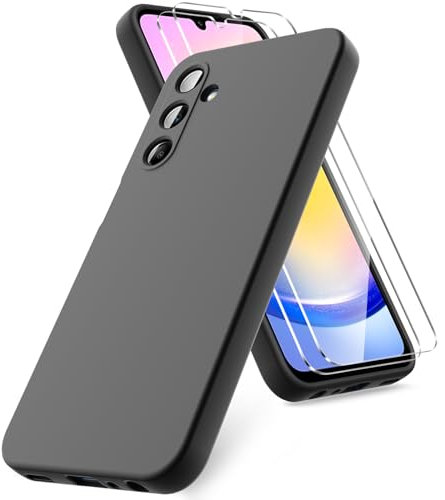 Vansdon Hülle kompatibel mit Samsung Galaxy A25 5G Hülle, 2 Stück Panzerfolie, weiche TPU Flüssigsilikonhülle, stoßfestem Gummi Silikongel Fall-Schwarz