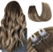 GOO GOO Microring Extensions Echthaar, Haarverlängerungen mit Micro Loop, 35cm 50g 1g/Strand Extensions Echthaar Microring, Cold Fusion Micro Bead, 4/26/4 Schokobraun bis Honigblond