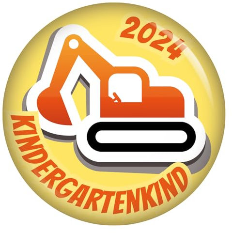 Kindergartenkind 2024 Bagger Button 37 mm oder 56 mm Ansteckbutton Kindergarten Geschenke für Kinder Kita Rucksack Einschulung Deko Geschenke Kalender Countdown Ansteckpins Ansteckbutton