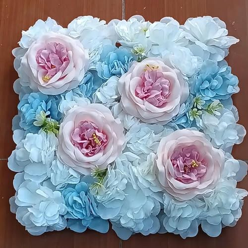 XQXQGX Blumen-Wandpaneel, Blumenhintergrund, Wanddekoration, künstliche Blume, Wandhintergrund für Hochzeit, Party, Kinderzimmer, Babyzimmer, Hellblau