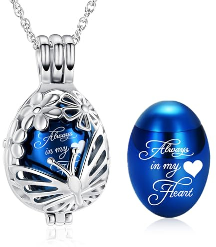 Minikremation Teardrop Schmetterling Urne Halskette für Asche Edelstahl Hollow Mini Keepsake Urne für Frauen Männer Einäscherung MemorialPendant Keepsake Schmuck