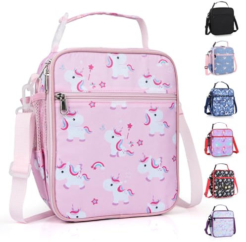 hombrima Kids Insulated Lunch Box Bag, Thermal Picnic Cool Bags with Adjustable Strap for Adults Children Women Men Boys Girls School Work (Pink Little Horse)